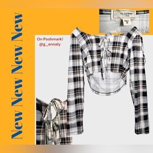 (M) Plad Long Sleeve Crop Top